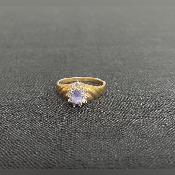 14K Solid Yellow Gold 1.40Ctw Tanzanite & Diamond Ring Size 9 - Picture 1 of 10